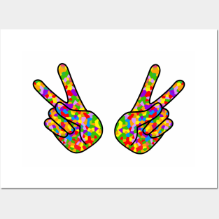 PEACE Sign Hand Retro Rainbow Posters and Art